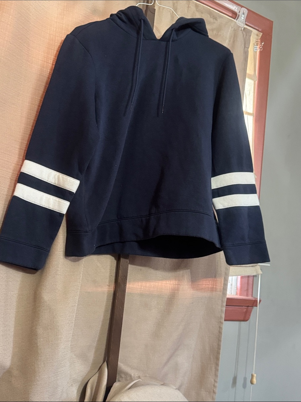 Nautica Navy Pullover Hoodie with White Stitch Accents